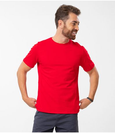 Camiseta Masculina Meia Malha Maquinetada Diametro Vermelho