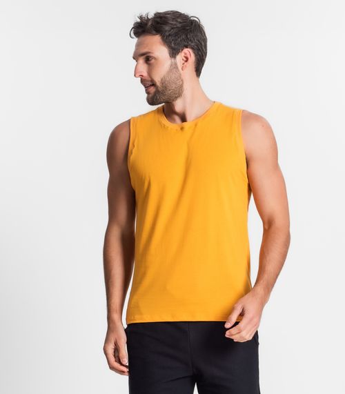 Regata Masculina Básico Meia Malha Diametro Amarelo