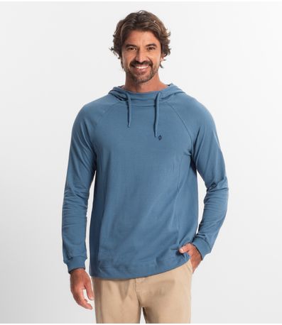Camiseta Masculina Manga Longa com Capuz Diametro Azul