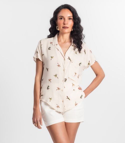 Camisa Feminina Manga Curta Select Bege