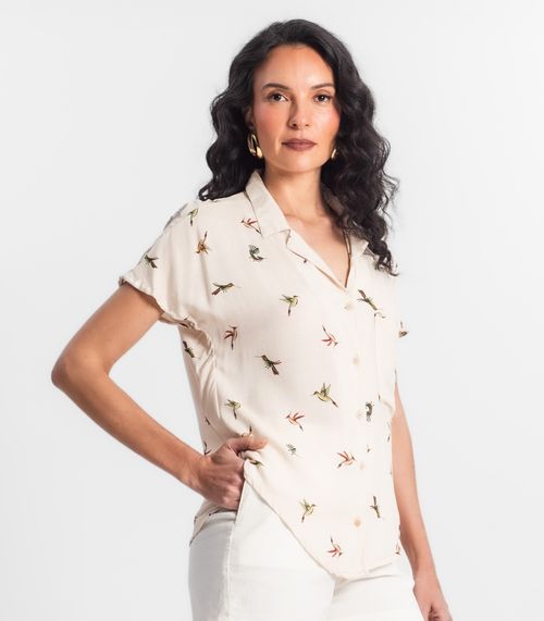 Camisa Feminina Manga Curta Select Bege
