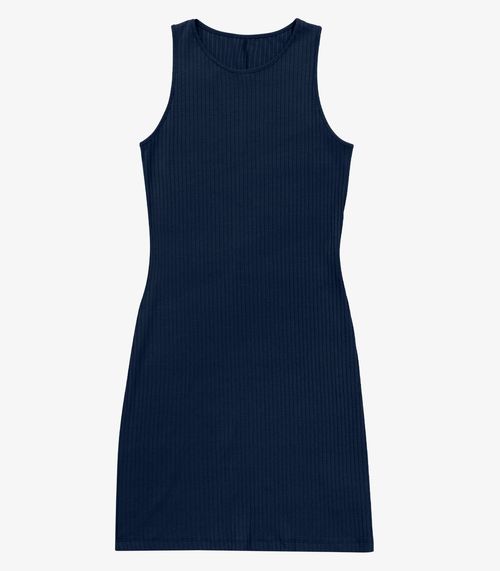 Vestido Curto Em Ribana Canelada Rovitex Azul