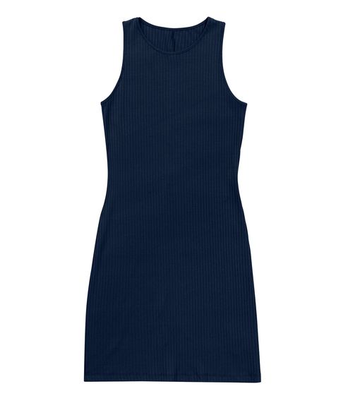 Vestido Curto Em Ribana Canelada Rovitex Azul