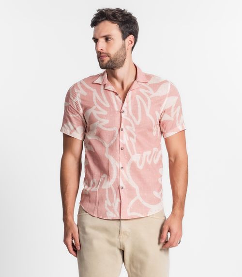 Camisa Masculina Florida Com Botões Select Rosa