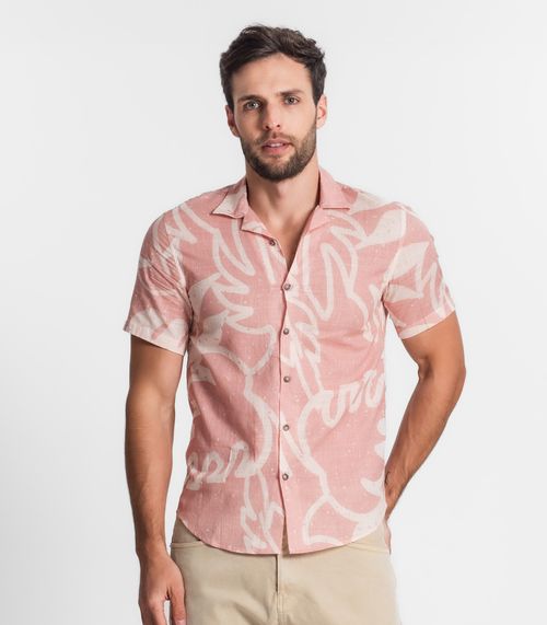 Camisa Masculina Florida Com Botões Select Rosa
