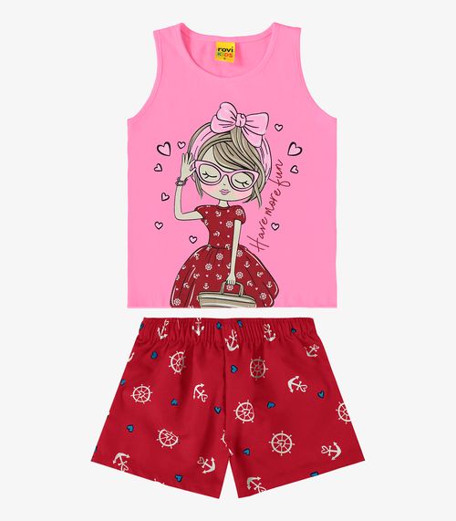 Conjunto Infantil Regata Com Shorts Rovi Kids Rosa