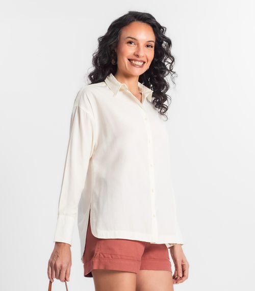 Camisa Feminina Oversized Manga Longa Select Bege