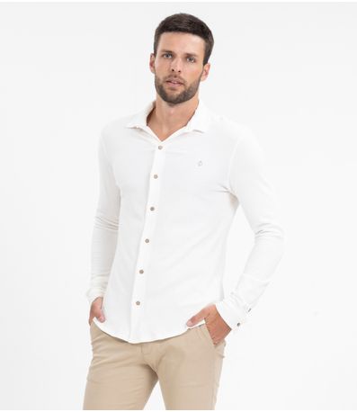 Camisa Masculina Manga Longa Moletinho Diametro Bege