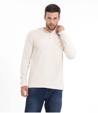 Camiseta Masculina Manga Longa Com Capuz Diametro Bege