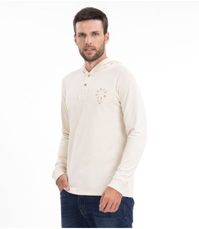 Camiseta Masculina Manga Longa Com Capuz Diametro Bege