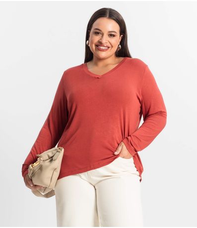 Blusa Manga Longa Visco Tricot Secret Glam Marrom
