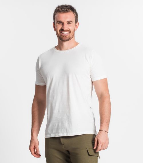 Camiseta Masculina Meia Malha Maquinetada Diametro Bege
