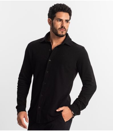 Camisa Masculina Manga Longa Moletinho Diametro Preto