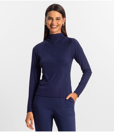 Blusa Manga Longa Feminina Rovitex Azul