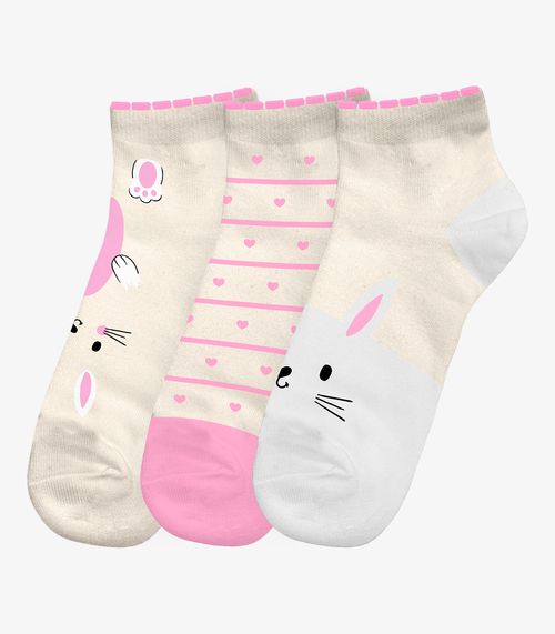 Kit 3 Pares De Meia Cano Curto Infantil Trick Nick Rosa