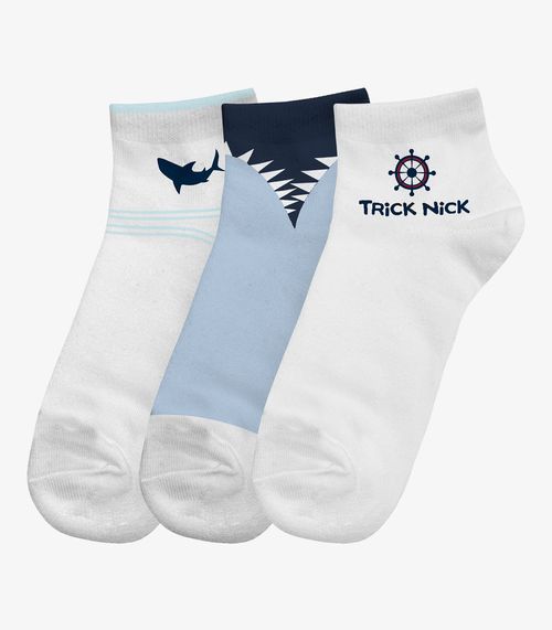 Kit 3 Pares De Meia Cano Curto Infantil Trick Nick Branco