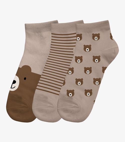 Kit 3 Pares De Meia Cano Curto Infantil Trick Nick Marrom