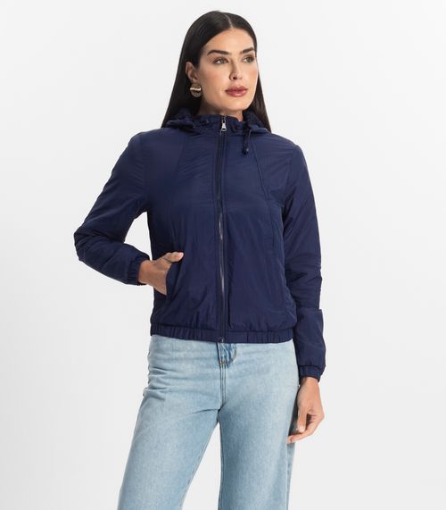 Jaqueta Feminina Com Capuz Peluciada Sea Surf Azul