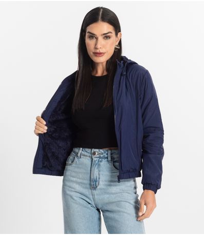 Jaqueta Feminina Com Capuz Peluciada Sea Surf Azul