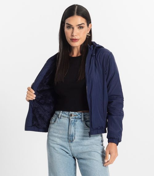 Jaqueta Feminina Com Capuz Peluciada Sea Surf Azul