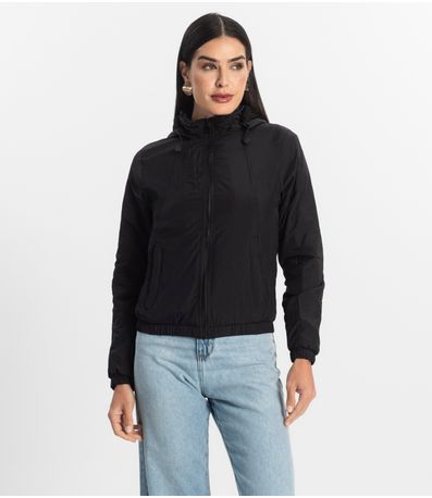 Jaqueta Feminina Com Capuz Peluciada Sea Surf Preto