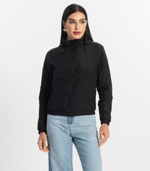 Jaqueta Feminina Com Capuz Peluciada Sea Surf Preto