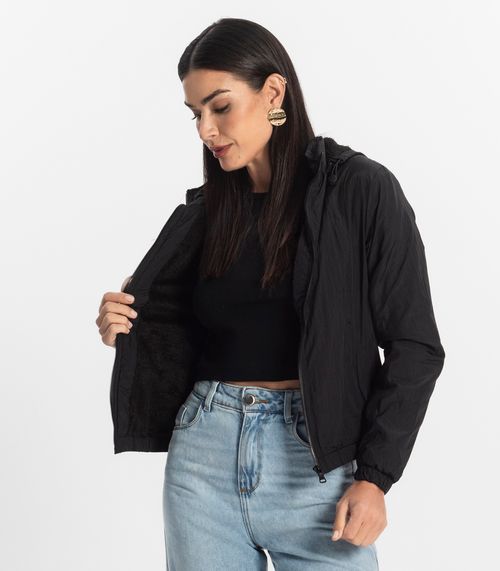 Jaqueta Feminina Com Capuz Peluciada Sea Surf Preto