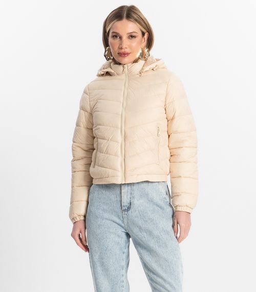 Jaqueta Feminina Com Capuz Peluciada Sea Surf Bege