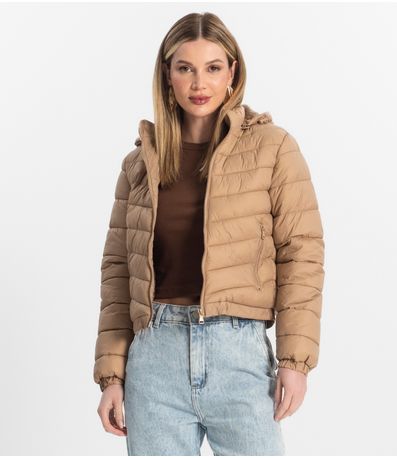 Jaqueta Feminina Com Capuz Peluciada Sea Surf Bege