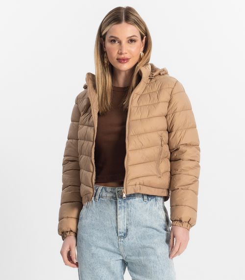 Jaqueta Feminina Com Capuz Peluciada Sea Surf Bege