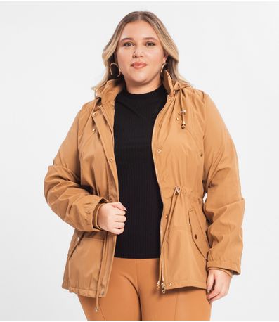 Parka Feminina Plus Size Peluciada Sea Surf Marrom
