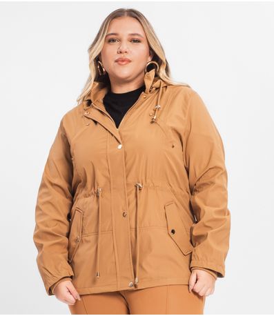 Parka Feminina Plus Size Peluciada Sea Surf Marrom