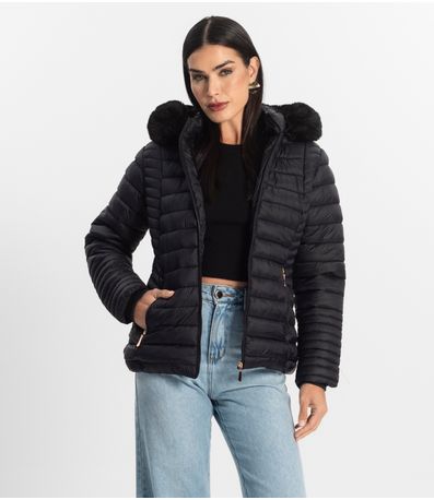 Jaqueta Feminina Alongada Peluciada Sea Surf Preto