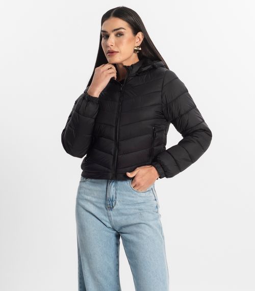 Jaqueta Feminina Com Capuz Peluciada Sea Surf Preto