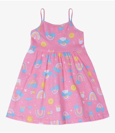 Vestido Infantil Estampado de Alcinha Bju Kids Rosa