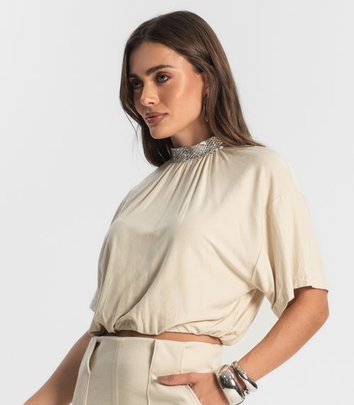 Blusa Feminina Gola Alta Endless Bege