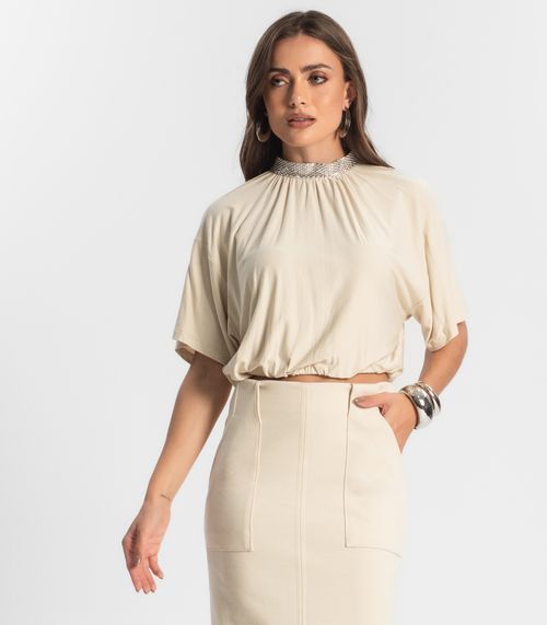 Blusa Feminina Gola Alta Endless Bege