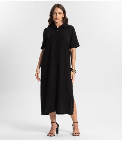Vestido Midi Com Fenda Lateral Endless Preto