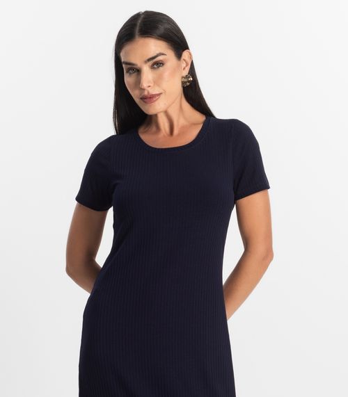 Vestido Midi Ribana Canelada Básico Rovitex Azul