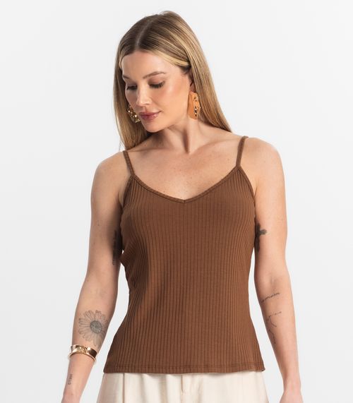Blusa De Alça Feminina Ribana Canelada Rovitex Marrom