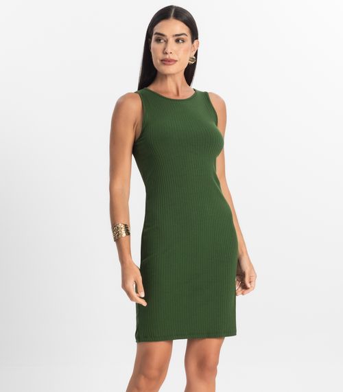 Vestido Curto Em Ribana Canelada Rovitex Verde