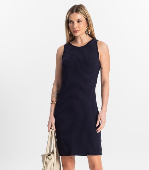 Vestido Curto Em Ribana Canelada Rovitex Azul