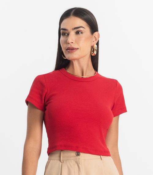 Blusa Cropped Ribana Básica Rovitex Vermelho