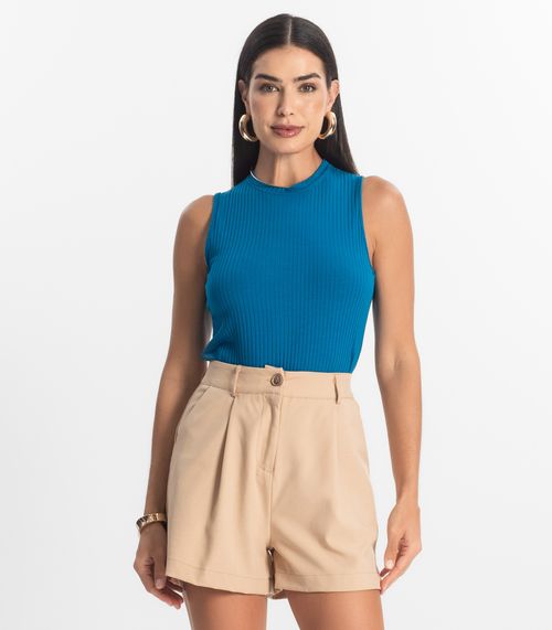 Regata Feminina Ribana Canelada Rovitex Azul