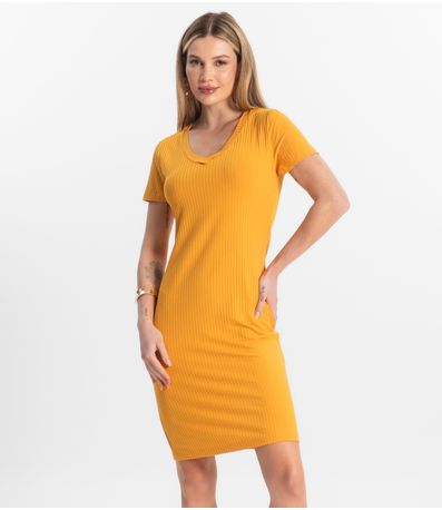 Vestido Feminino Em Ribana Canelada Rovitex Amarelo