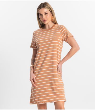 Vestido Feminino Listrado Rovitex Marrom