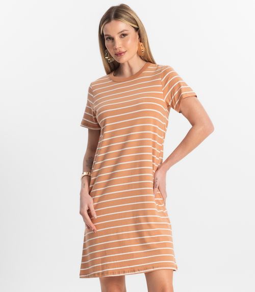 Vestido Feminino Listrado Rovitex Marrom