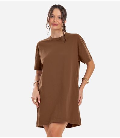 Vestido Básico T-Shirt Feminino Rovitex Marrom