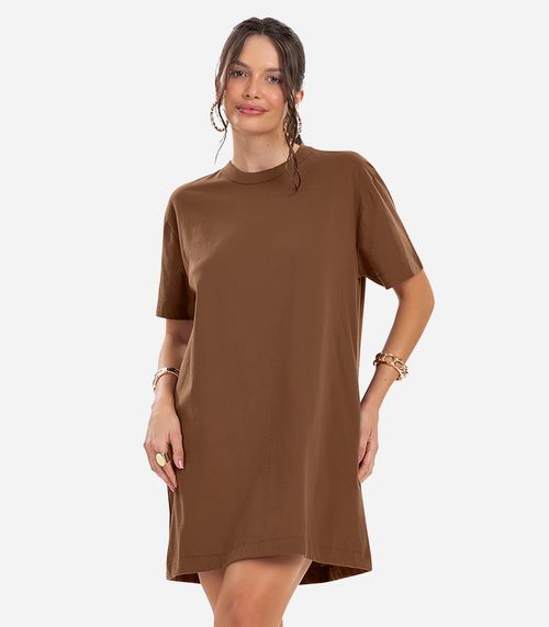 Vestido Básico T-Shirt Feminino Rovitex Marrom