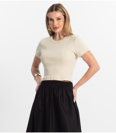 Blusa Cropped Ribana Básica Rovitex Bege